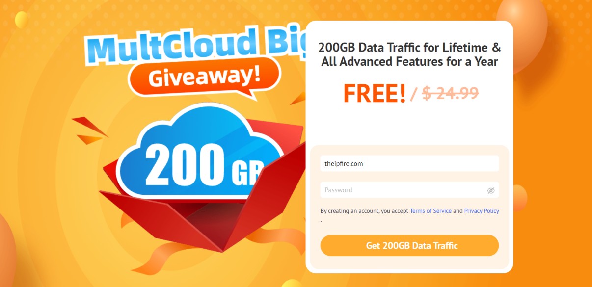 Get MultCloud 200GB Data Traffic for Lifetime