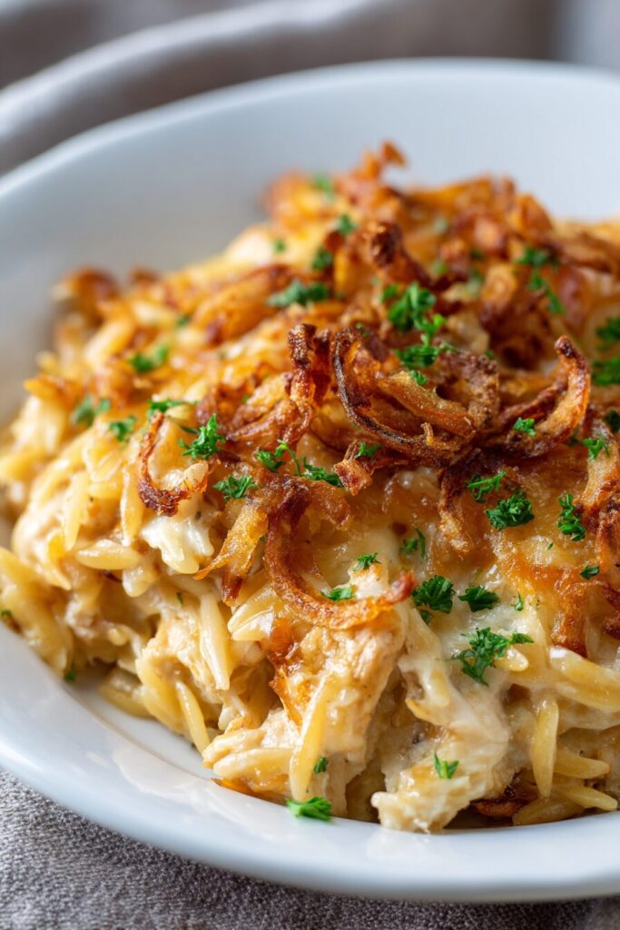 French Onion Chicken Orzo Casserole Recipe